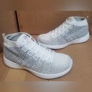 Skecher Air Cooled Memory Foam White/Silver Mid Top Sneakers Women Size 8.5